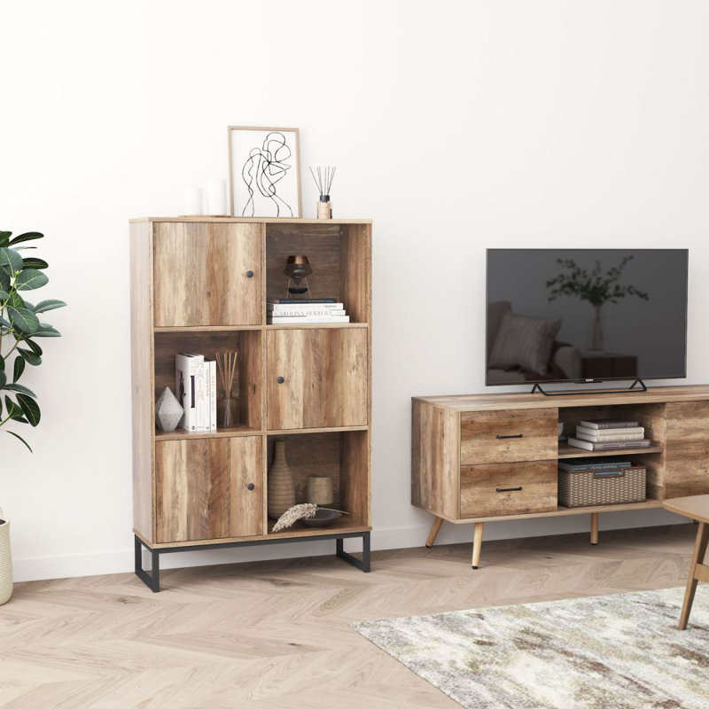 50" Bookcase with 3 Compartments and 3 Doors, Storage Cabinet for Living Room or Office