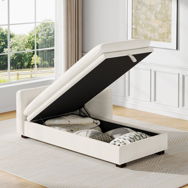  34.65’’ Upholstered Chaise Lounge Sofa Chair with Hidden Storage, White