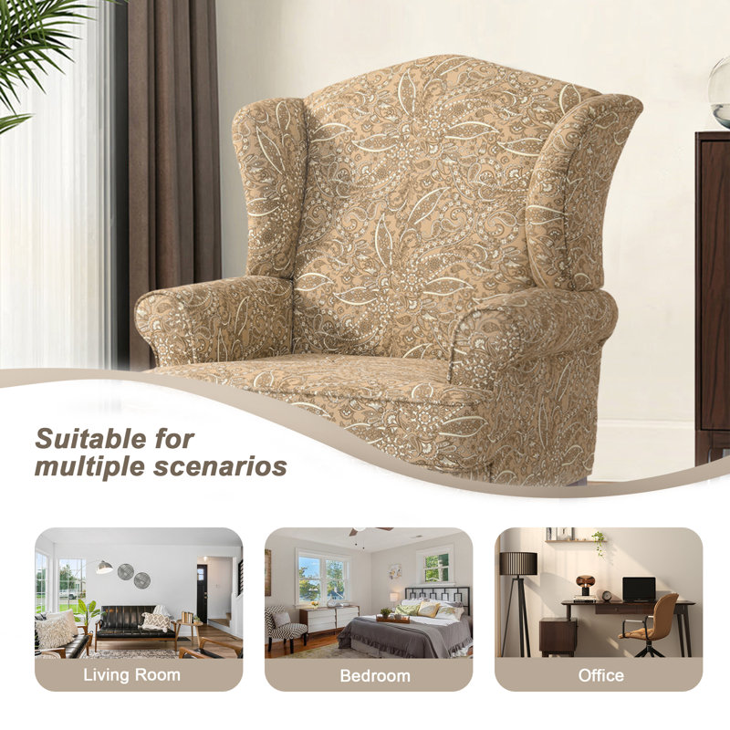 Dokun Berio 79 Cm Wide Linen Wingback Chair, Paisley Brown Linen