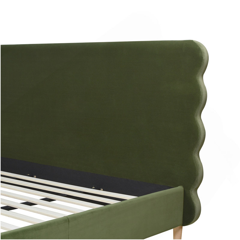 Lit plateforme très grand Stockholm, velours performance vert olive Stockholm