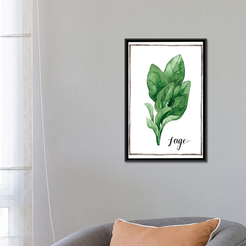 « aquarelle herbes vi », impression sur toile, H 26 po x l 18 po x P 1,5 po, Toile avec cadre noir, Pas de tapis