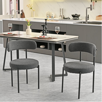 Boucle Dining Chairs Set Of 2,Mid-Century Modern Curved Backrest Chair,Round Upholstered Kitchen Chairs -  George Oliver, 8B89D99425A4441ABA0666084D6BE5F6