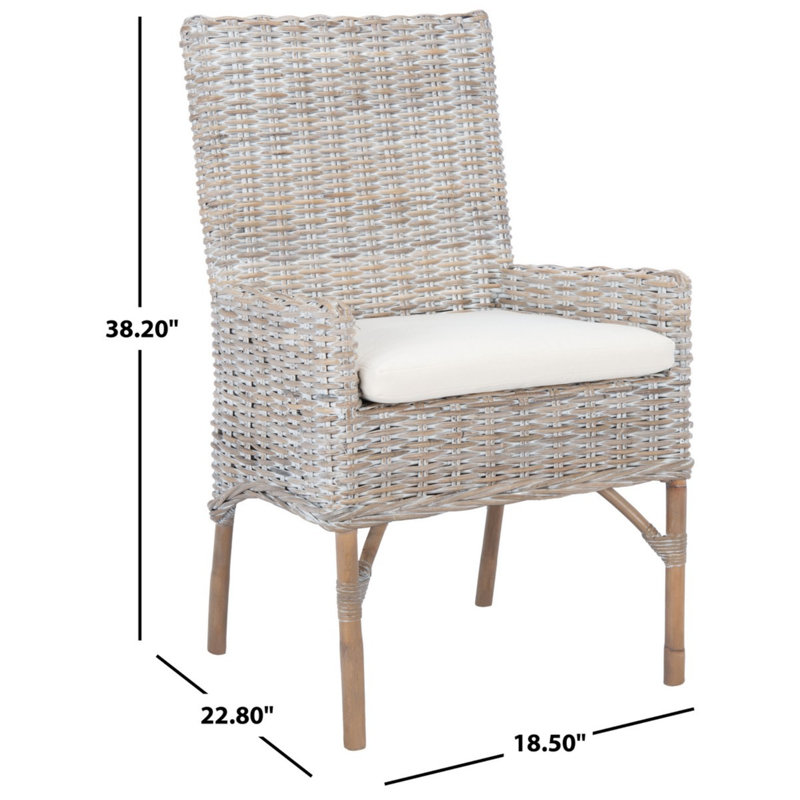 Chaise d'appoint en rotin avec coussin Millbourne, Gris blanc délavé