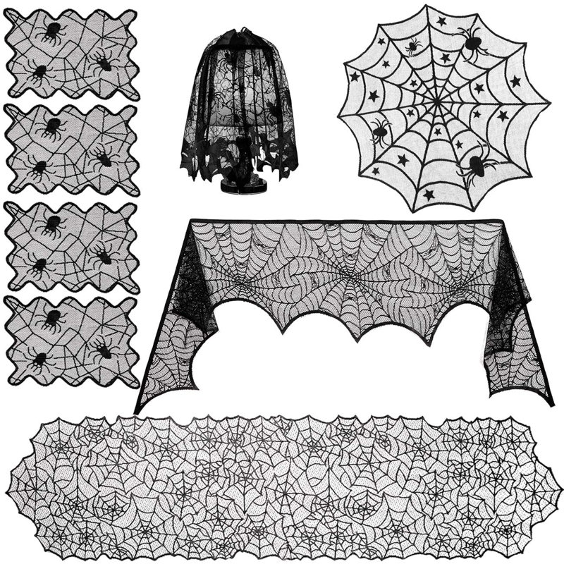 Ensemble de 8 nappes en toile d'araignée Halloween