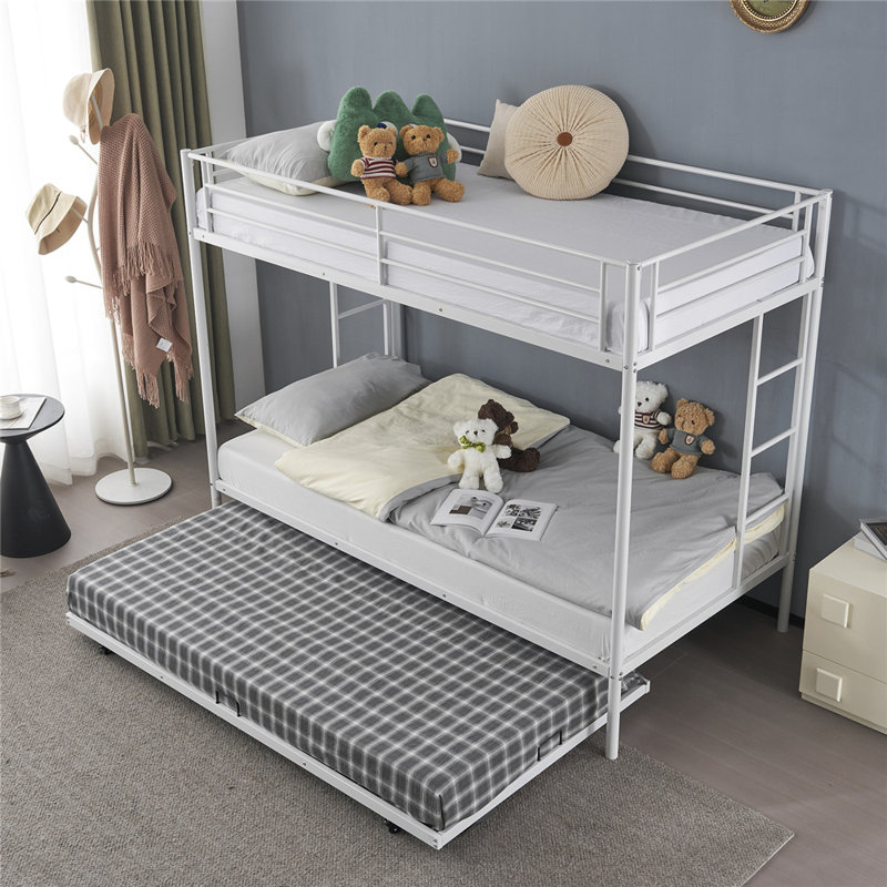 Twin Over Twin Bunk Bed With Trundle, Triple Bunk Beds, White
