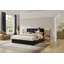 Luxueuse base de lit plateforme en K, tête de lit en velours recouverte de métal, 2 lampes murales et table de chevet encastrées, structure en métal robuste et en bois massif, aucun sommier nécessaire, noir haut de gamme-170665271