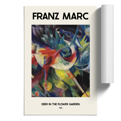Deer in the Flower Garden Print by Franz Marc - Frameless Print