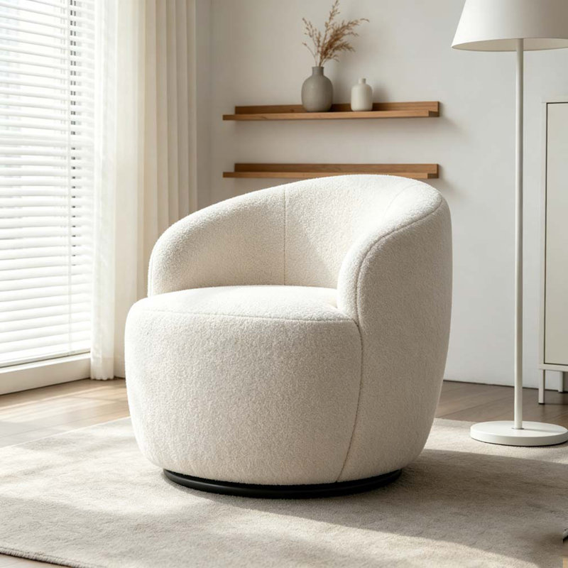 Fauteuil demi-tonneau avec fauteuil Teddy, Ivoire blanc