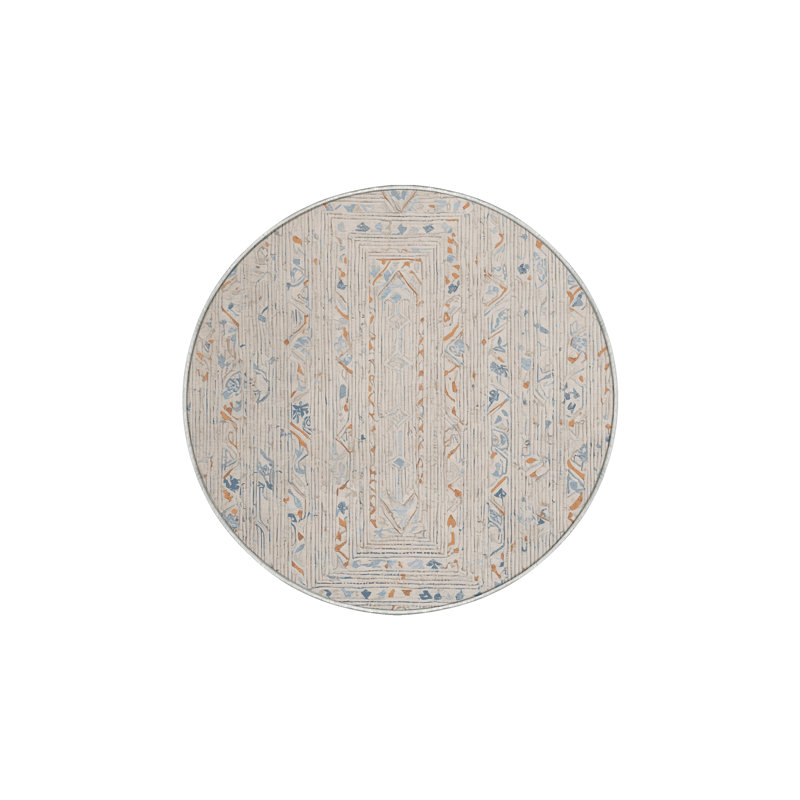 Tapis beige lavable à la machine, Rond 3 pi