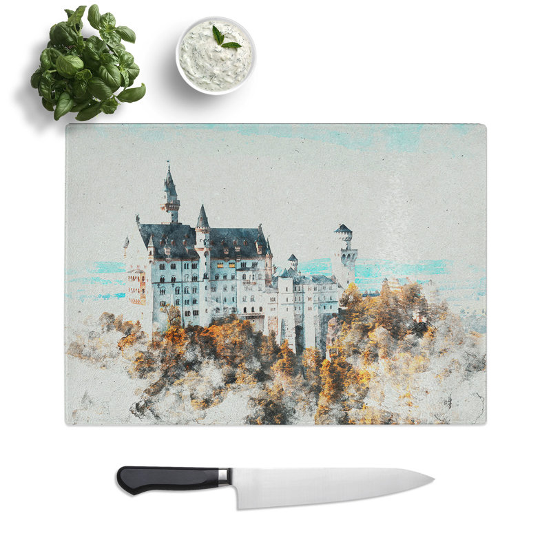 The Neuschwanstein Castle in Germany Watercolour Chopping Board, 28.5cm W x 39cm L
