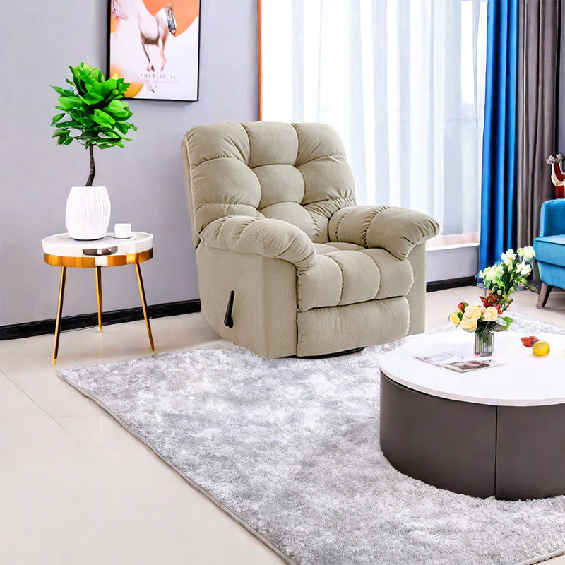 Fauteuil inclinable minimaliste en velours côtelé avec structure en bois massif., Velours côtelé beige