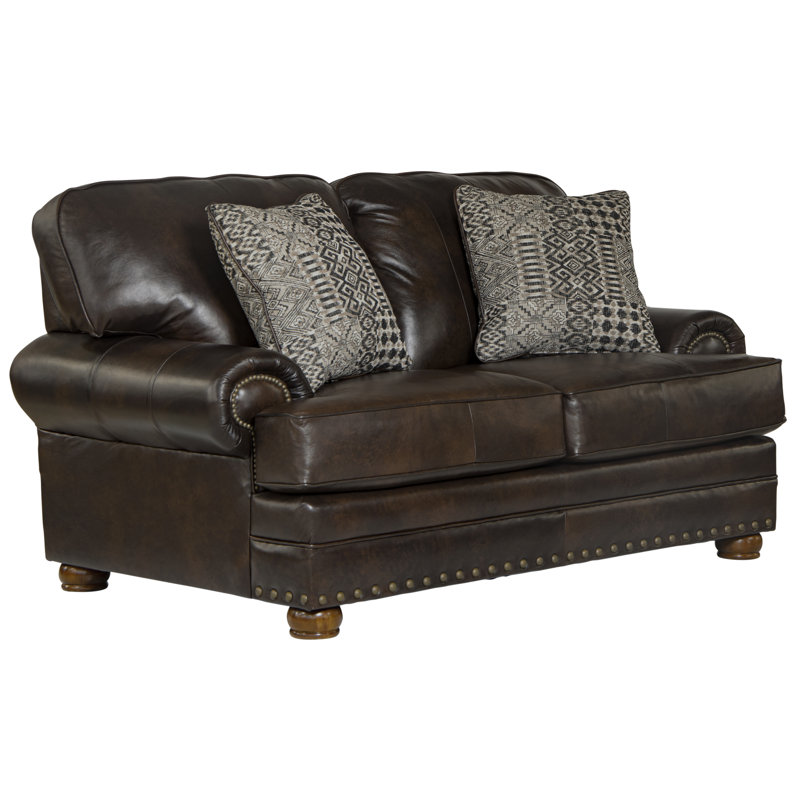 Aeryona 64" Italian Leather Match Loveseat with 2 Included Accent Pillows