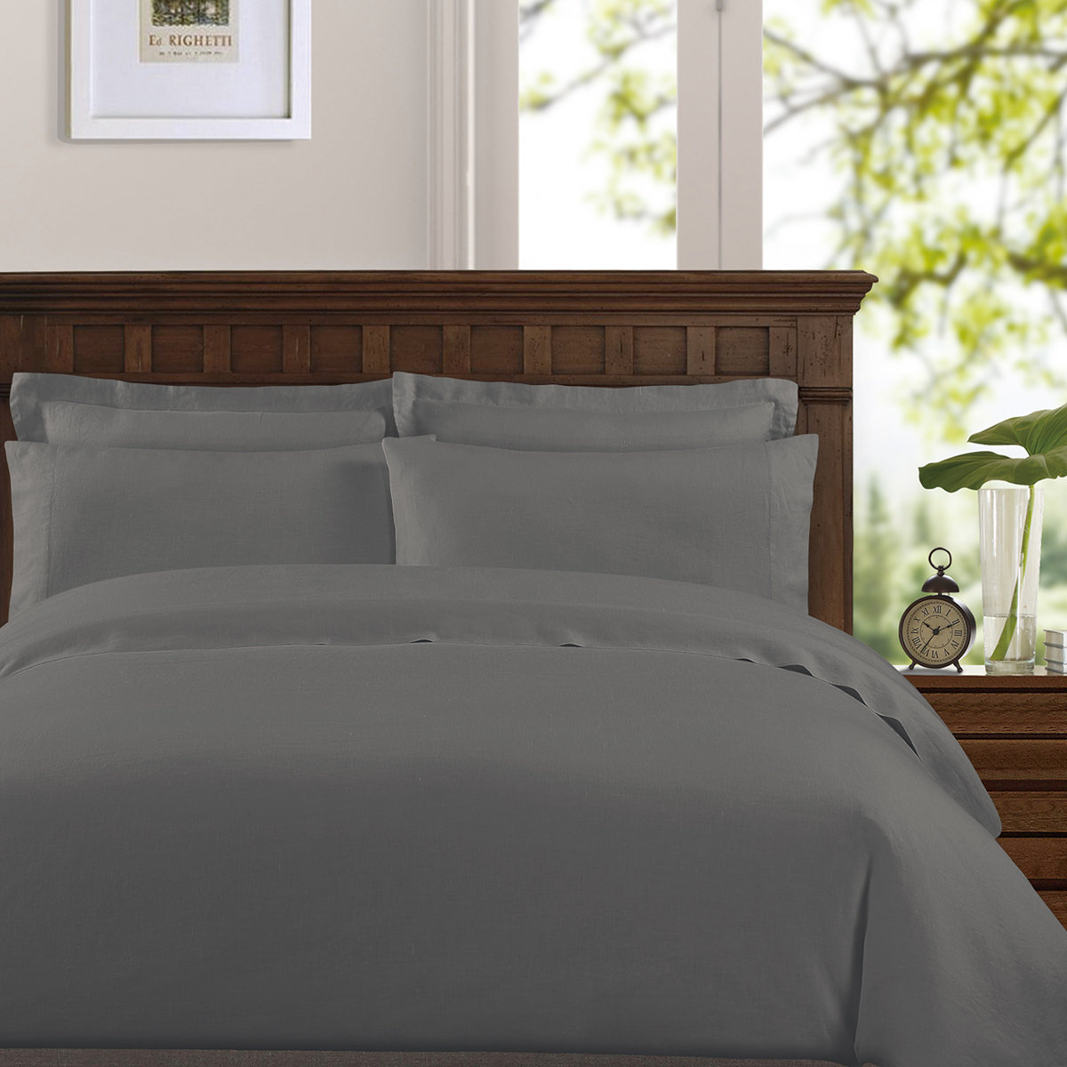 Frazier 100% Linen Machine Woven Sheet Set, Slate Gray, Queen Sheet Set with 2 Pillowcases
