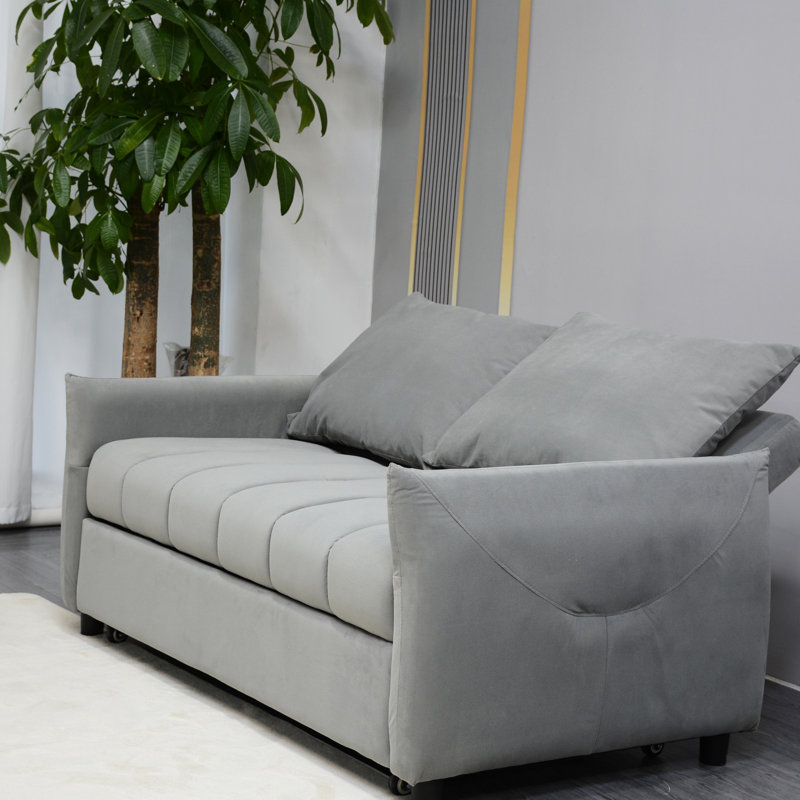 Lit escamotable avec revêtement en velours, 2 poches latérales et coussins, dossier réglable, gris pour le salon, espace de couchage convertible maison, matériel et centre de villégiature
