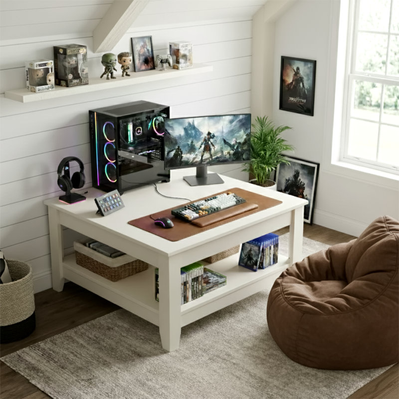 Weddel Basilico Coffee Table with Storage, Ivoire ivoire
