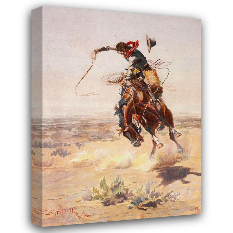 «Red Barrel Studio®», collection Apple Vintage, reproduction d'art sur toile tendue par Charles Marion Russell, A Bad Hoss