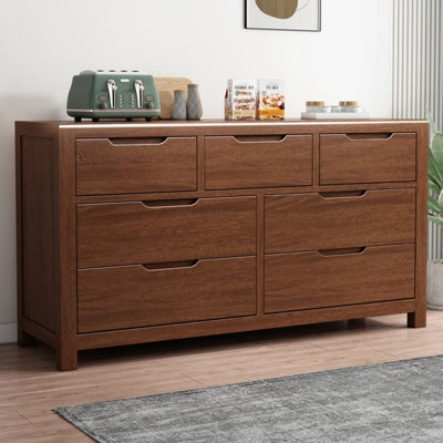 Armoire de rangement large à sept tiroirs en bois massif couleur noyer