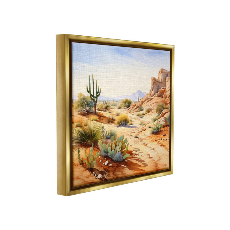 "Scenic Desert Plateau" par RB sur, H 18 po x l 18 po, Cadre flottant métallique doré