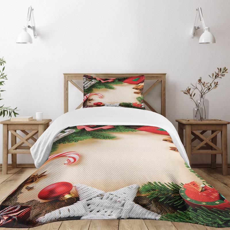 Ambesonne Christmas Bedspread Set Cinnamon Candy Cane Multicolor