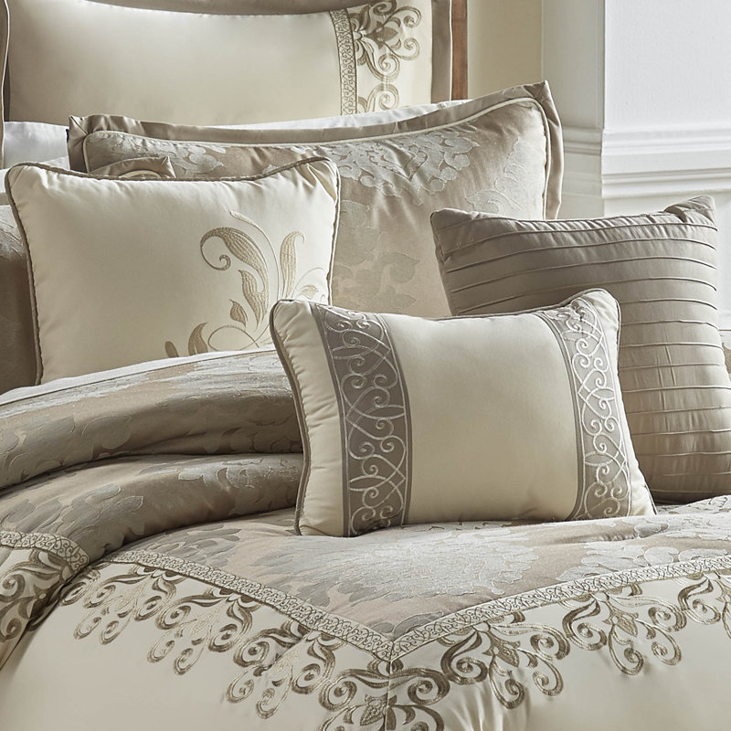 Hillcrest Ivory and Gold Queen Comforter Set with Embroidered Details