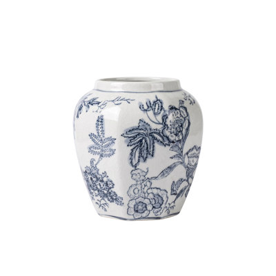 Hand-Painted Blue and White Porcelain Vase, Chinoiserie Floral Ceramic Ginger Jar, 2 Sizes for Mantel, Entryway & Bookshelf Decor