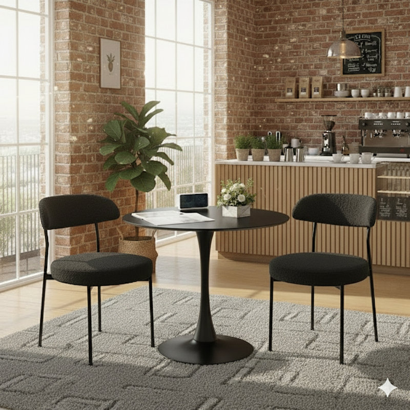 Ensemble de table de salle à manger rond avec 2 chaises, Noir, Noir