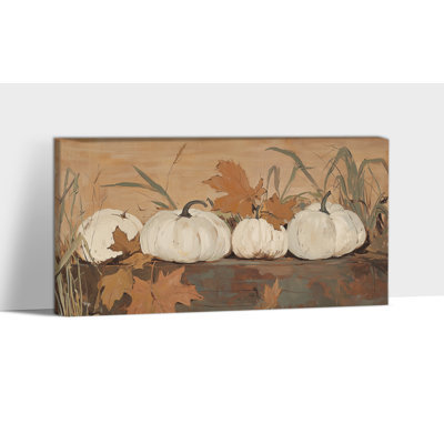 Toile d'automne, art mural - citrouille, décoration murale, art mural d'automne, peinture d'automne pour salon, photos de l'Action de grâce, impressions murales de campagne, toile tendue encadrée, 12 po x 24 po