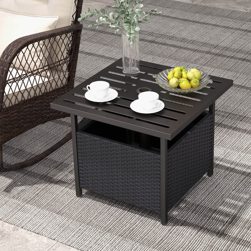 Table d'appoint en osier et rotin , Noir, noir, noir, noir