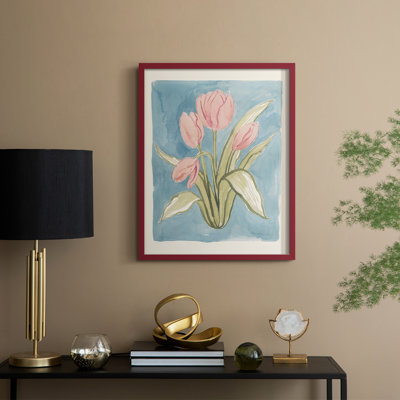 Tulipe, aquarelle, croquis II, reproduction encadrée - bois massif