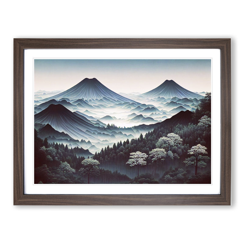 Japanese Forest Mountains Vol.1 - Single Picture Frame Print, 25cm H x 34cm W x 2cm D, Walnut Framed
