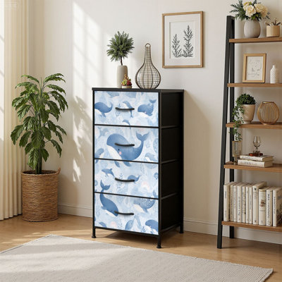 Commode verticale 4 tiroirs avec tiroirs en tissu