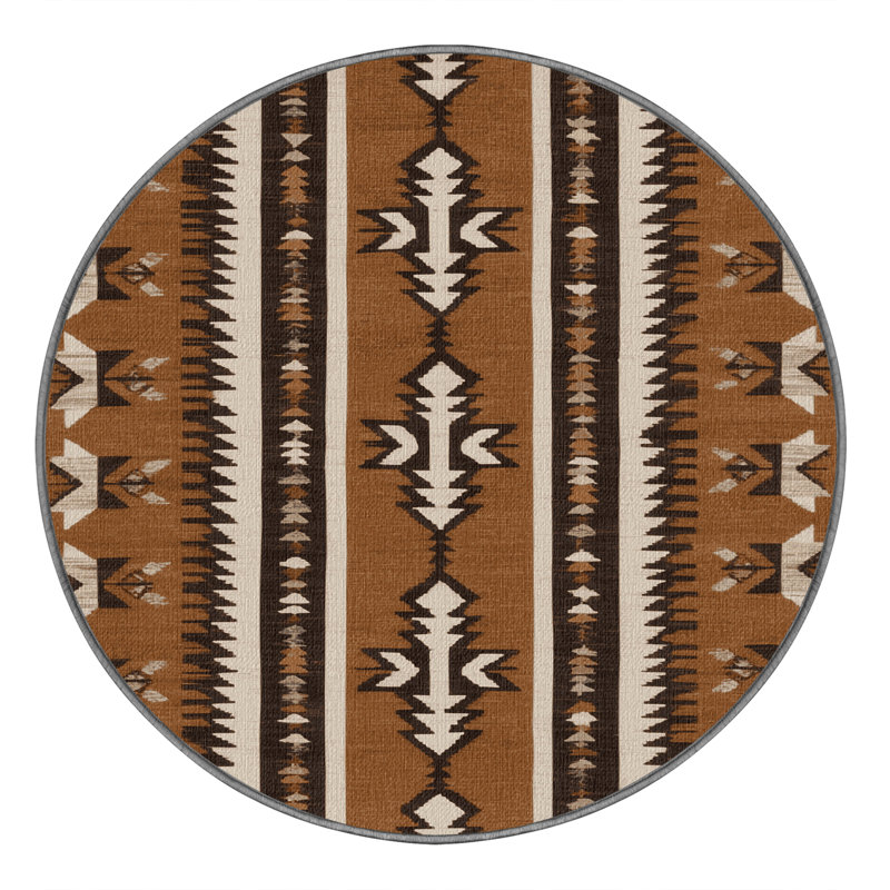 Washable Arrowhead Geometry Southwestern Area Rug, Round 5'