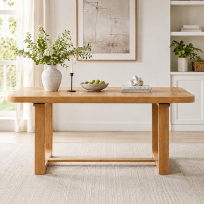 UNAROZ Extendable Solid Wood Dining Table with Removable Leaf and Rounded Corners