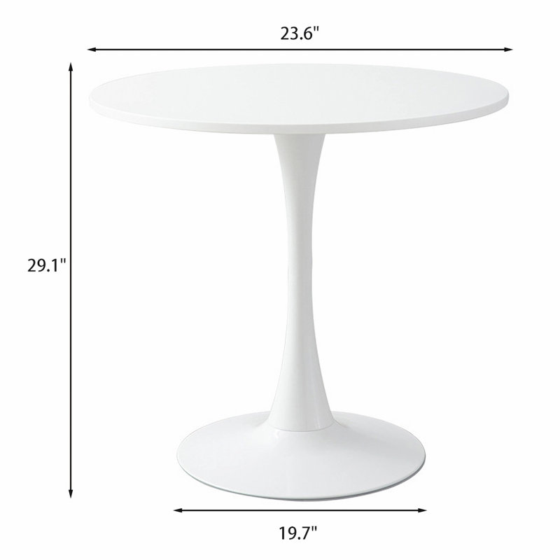 Table ronde blanche avec piètement en acier massif pour un usage quotidien dans un salon moderne et stable