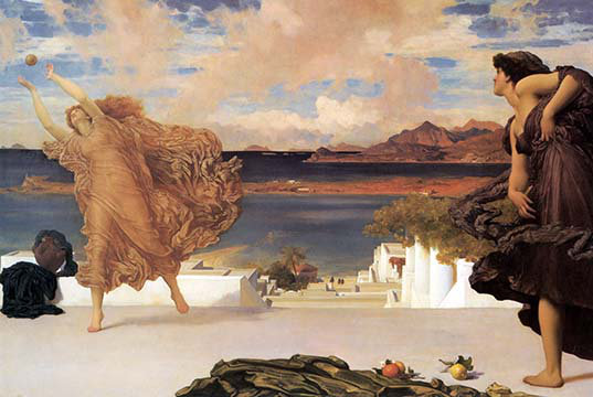 « grec filles playing ball » par lord frederick leighton, reproduction d’art
