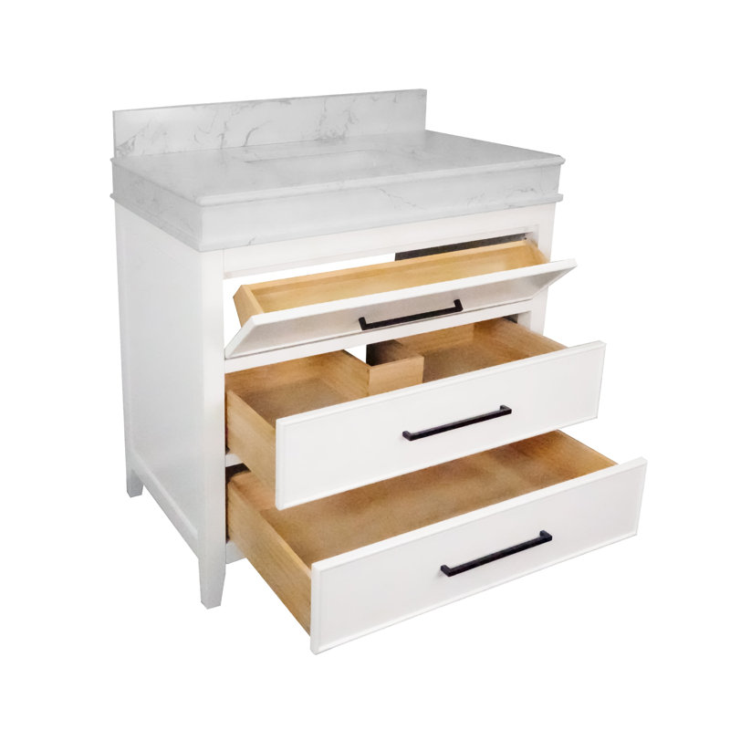 36'' Single Bathroom Vanity with Engineered Stone Top, White