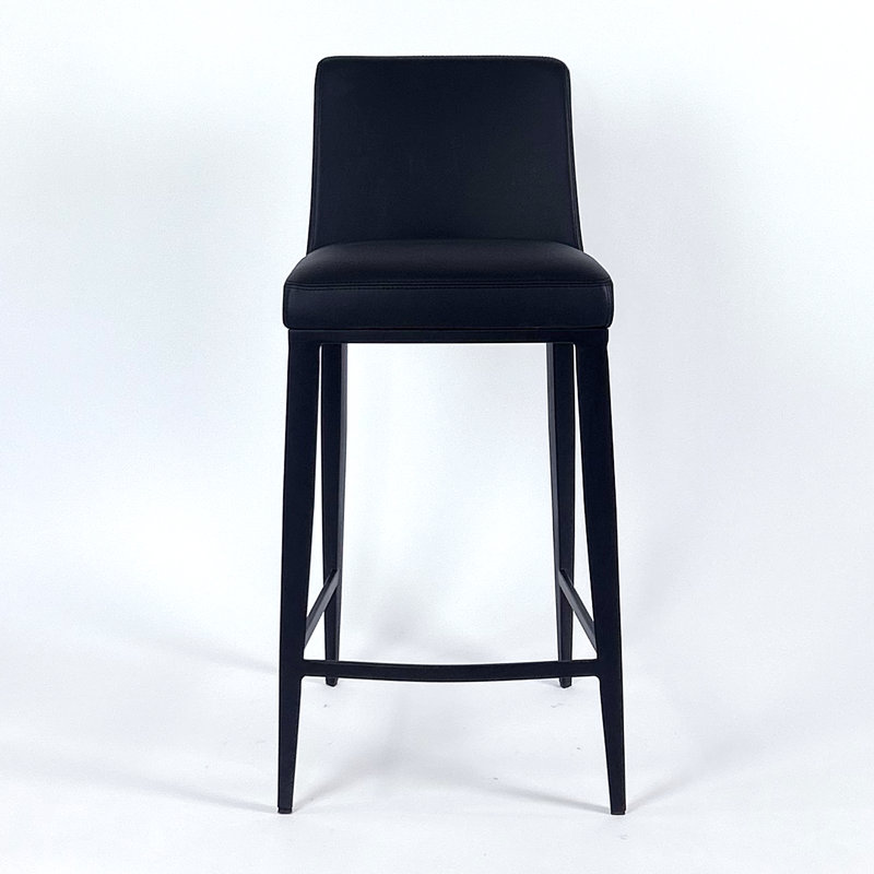 Aretha Upholstered Counter Stool with Metal Frame, Black, Bar Stool (29.5" Seat Height)