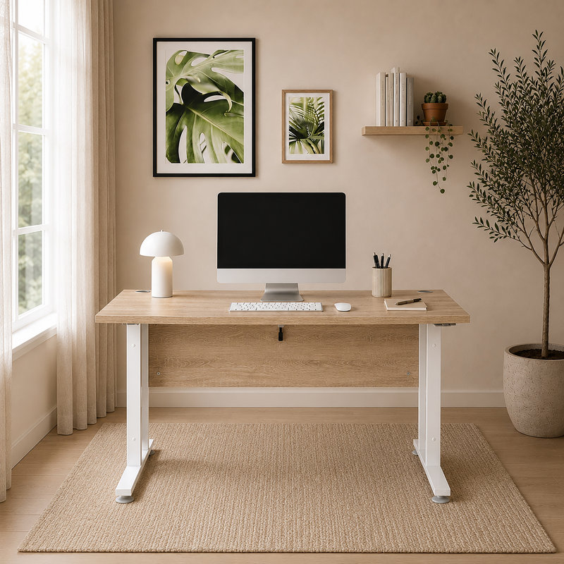 Prima Stainless Steel Writing Desk, 75cm H x 120.1cm W x 80.1cm D, Grey, Oak