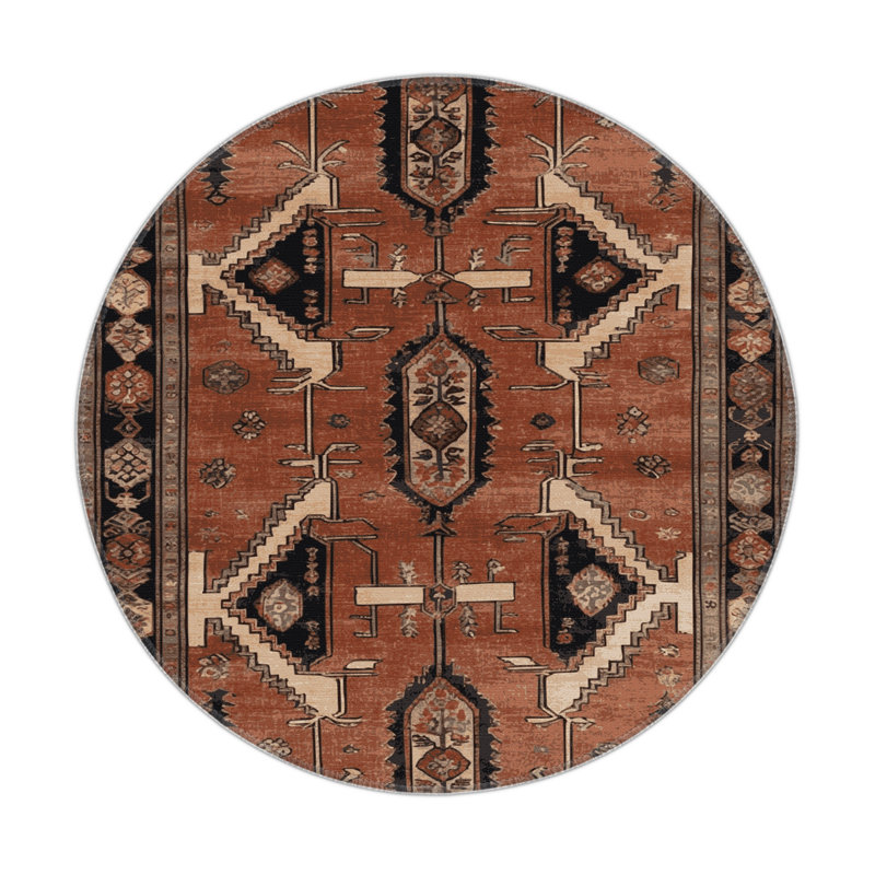 Tapis d'intérieur et d'extérieur brun Persian, Rond 5 pi