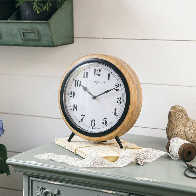 Shivani Ferrante Analog Quartz Tabletop Clock in Natural/Black/Whitewashed