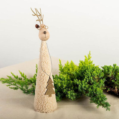 Figurine renne laineux avec collier arbre