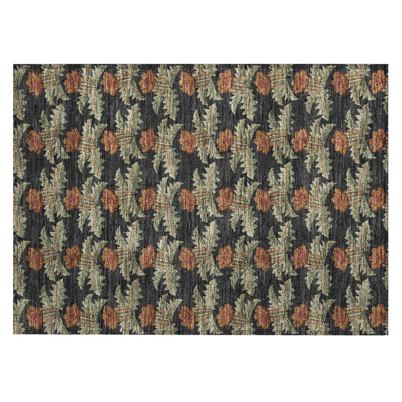 Machine Washable Indoor/Outdoor Chantille ACN2684 Floral Rug, 1'8" x 2'6", Black