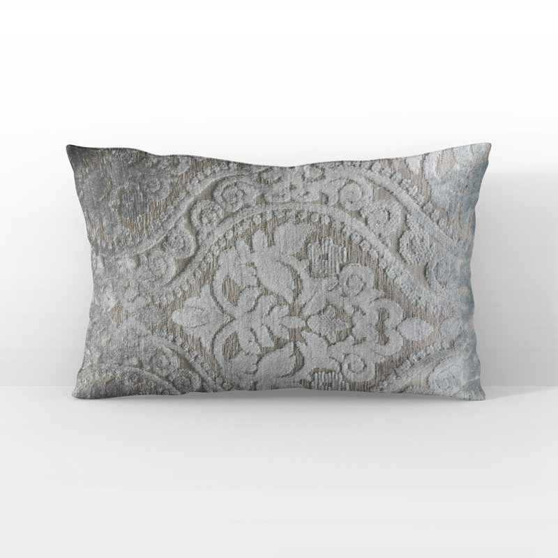 Coussin Plutus Versailles Grandeur, Carrée, H 20 po x l 20 po, Gris / damas argent