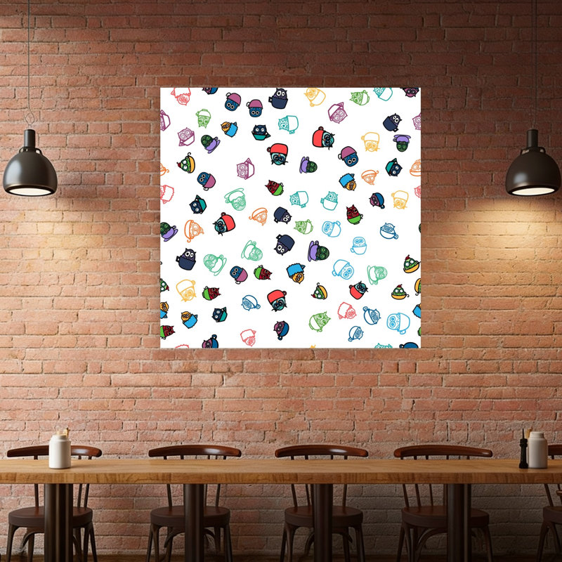 «Whimsical Christmas Owls», impression d'art mural hibou hivernal, 48" H x 48" W