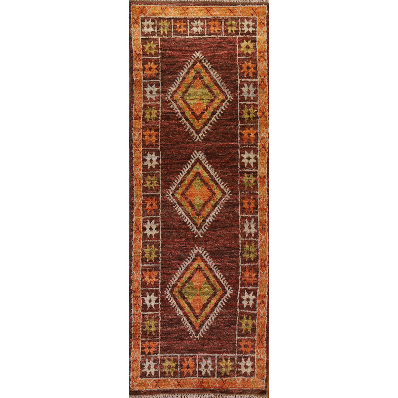 Tapis de couloir oriental géométrique marocain noué à la main 3 x 9