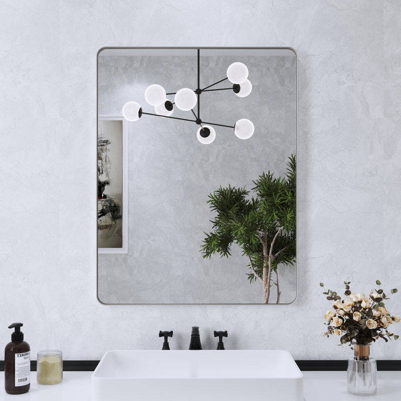 Miroir de salle de bain mural et d'angle Lesamuel, 28 po x 36 po, Nickel brossé