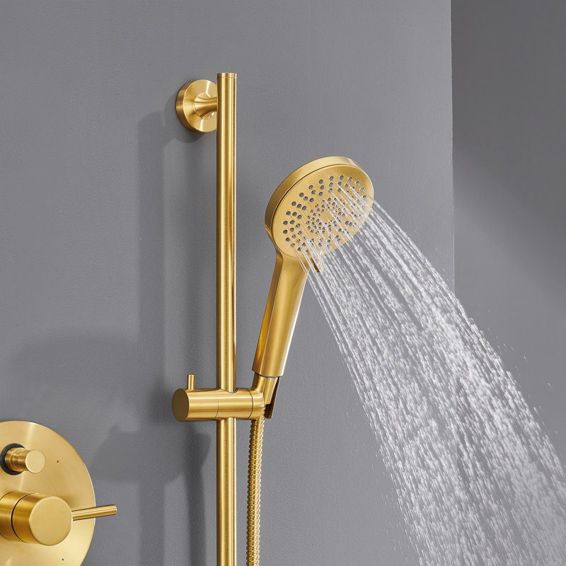 Single-Handle 3-Spray 24 in. Wall Bar Shower Faucet Kit with Hand Shower, Brushed Gold