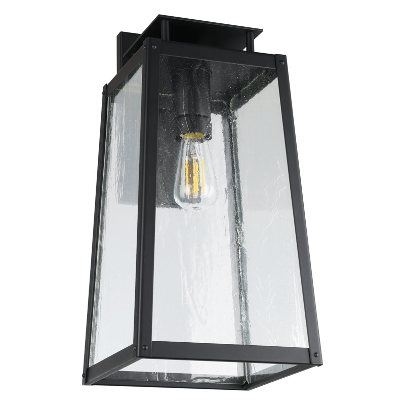 Applique murale d'extérieur 1 lumière noire mate 19 po avec verre antique transparent Seger, H 19 po x l 9 po x P 10 po