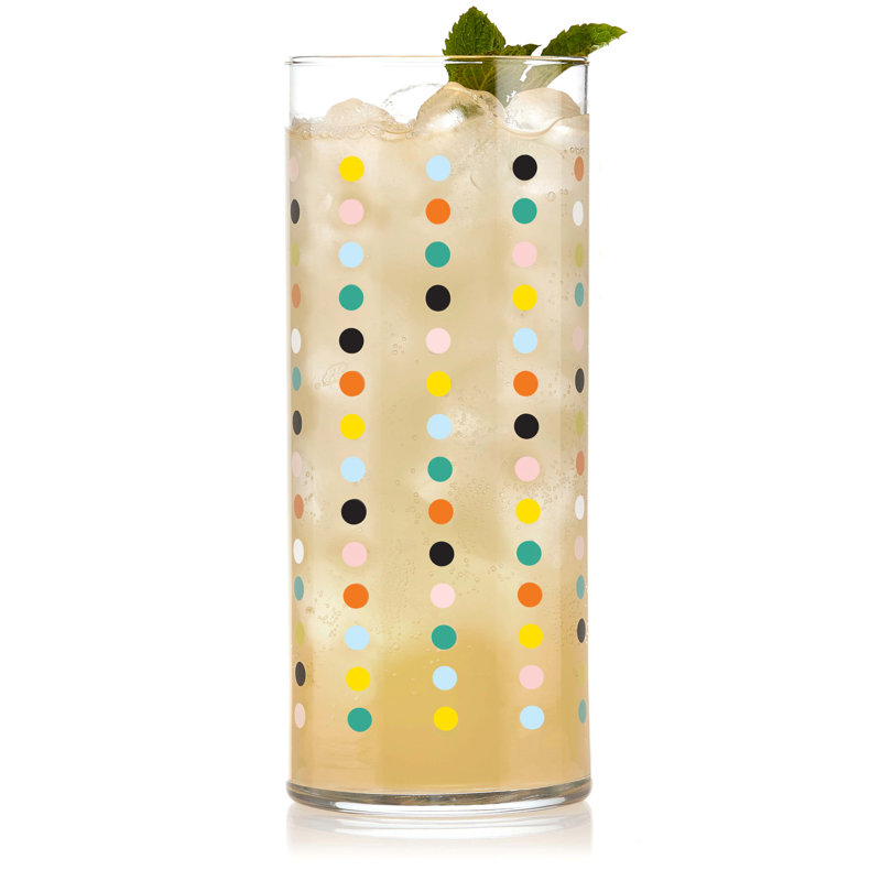 Colorful Retro Polka Dot Glasses Set, 16 oz, Dishwasher Safe