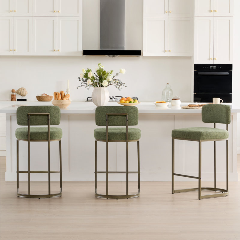 26"Modern Upholstered  Counter Bar Stool, Moss Green, 3